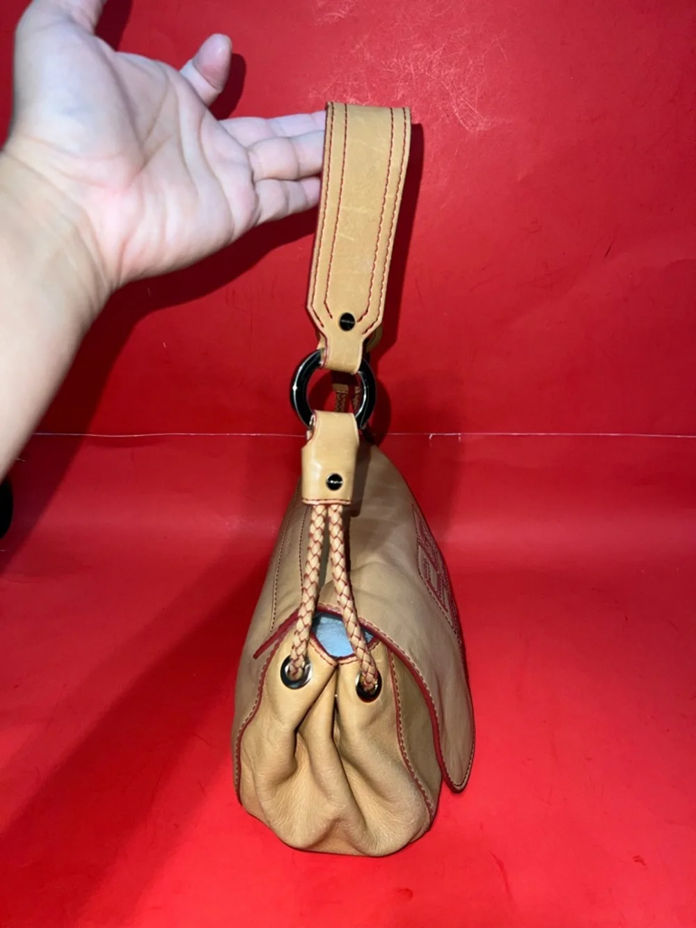 Givenchy Saddle Shoulder Bag in Tan with Embossed Logo - Picture 6 of 7